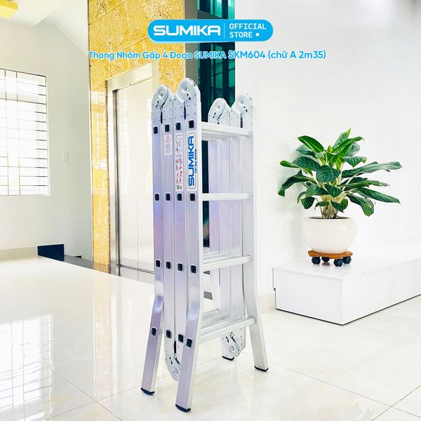  Thang nhôm gấp 4 đoạn SUMIKA SKM604, chữ A cao 2.35m 