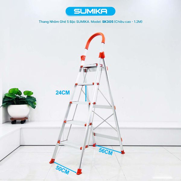  Thang nhôm ghế 5 bậc SUMIKA SK305, chiều cao 1.2m, tải trọng 150kg 