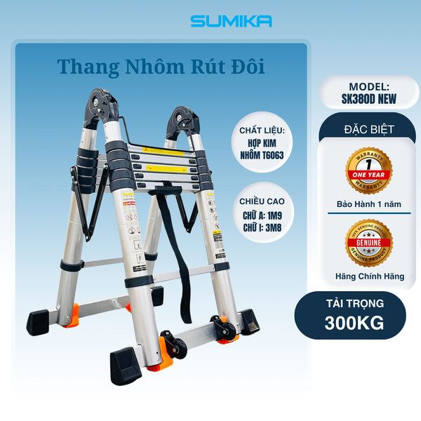 Thang nhôm rút đôi SUMIKA SK380D NEW, chiều cao 1.9M 