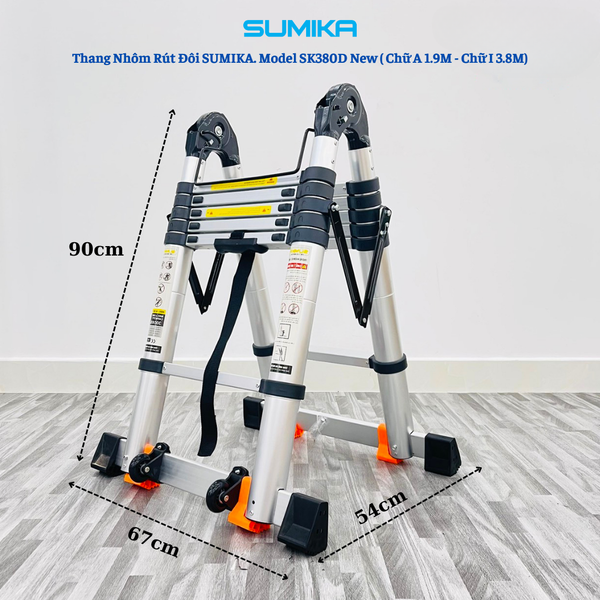  Thang nhôm rút đôi SUMIKA SK380D NEW, chiều cao 1.9M 