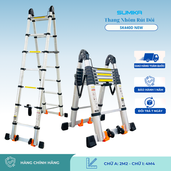  Thang nhôm rút đôi SUMIKA SK440D NEW, chiều cao 2.2M 