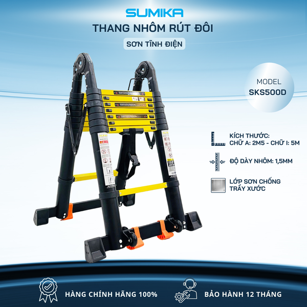  Thang nhôm rút đôi SUMIKA SKS500D, sơn tĩnh điện, chiều cao 2.5M 