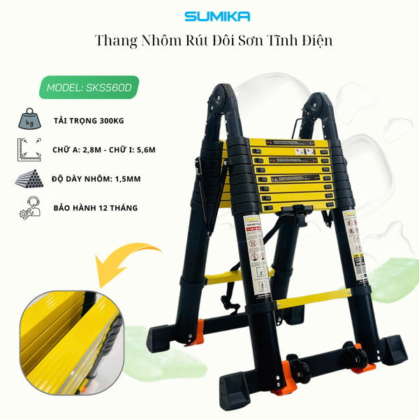  Thang nhôm rút đôi SUMIKA SKS560D, sơn tĩnh điện, chiều cao 2.8M 