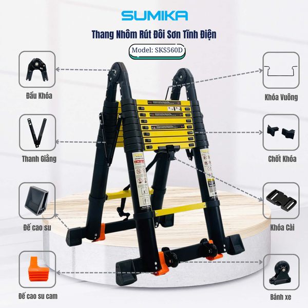  Thang nhôm rút đôi SUMIKA SKS560D, sơn tĩnh điện, chiều cao 2.8M 