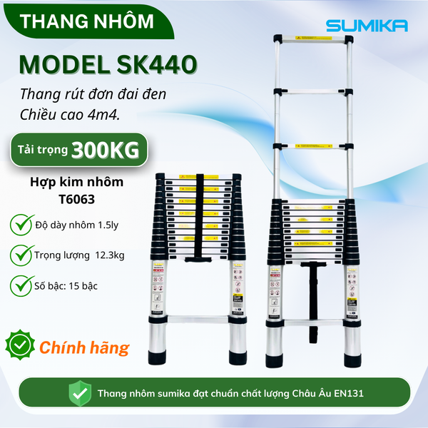  Thang nhôm rút đơn SUMIKA SK440, chiều cao 4.4m 