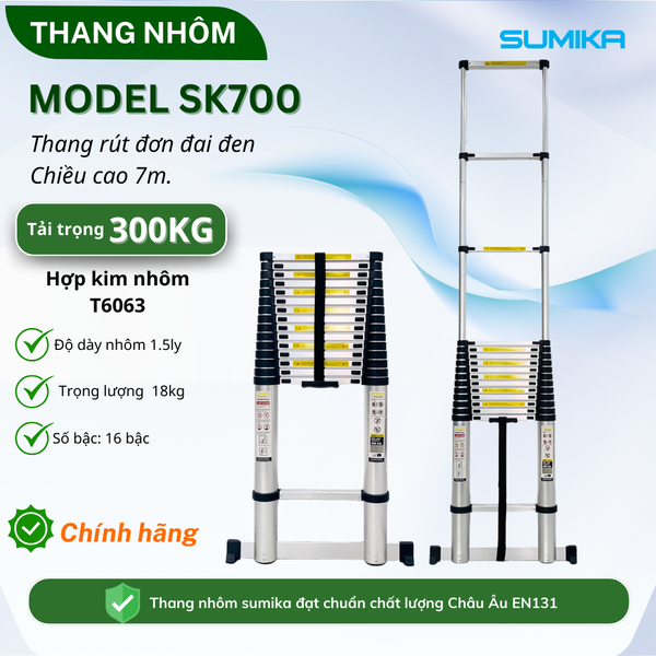  Thang nhôm rút đơn SUMIKA SK700, chiều cao 7m 