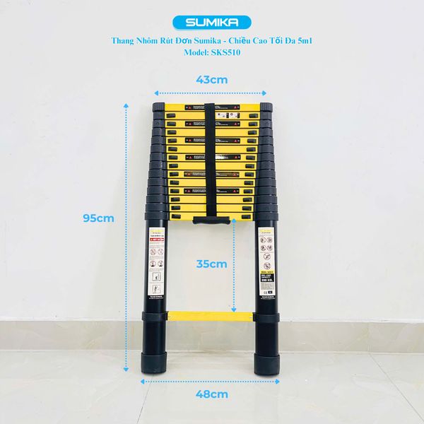  Thang nhôm rút gọn Sumika SKS510, sơn tĩnh điện, chiều cao 5.1m 