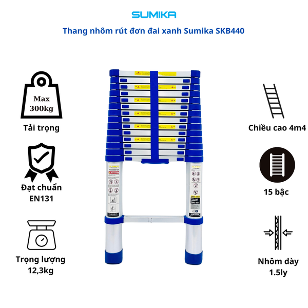  Thang rút nhôm Sumika SKB440, đai xanh, chiều cao 4.4m 