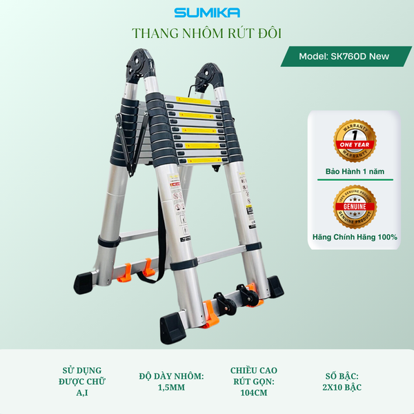  Thang nhôm rút đôi SUMIKA SK760D NEW, chiều cao 3.8M 