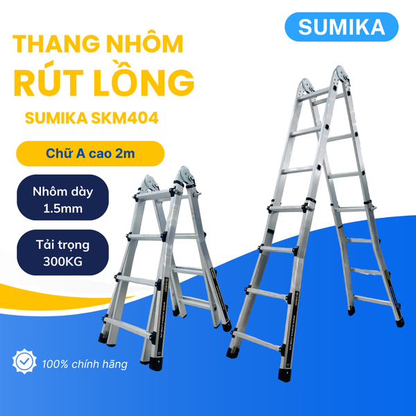  Thang nhôm rút lồng chữ A SUMIKA SKM404, chữ A cao 2m 