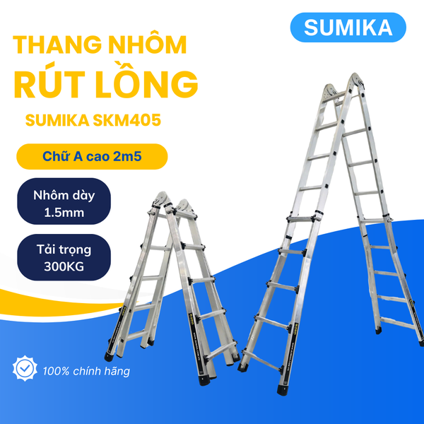  Thang nhôm chữ A rút lồng SUMIKA SKM405, chữ A cao nhất 2.5m 
