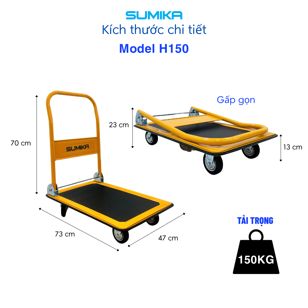  Xe đẩy hàng 4 bánh SUMIKA H150, tải trọng 150kg 
