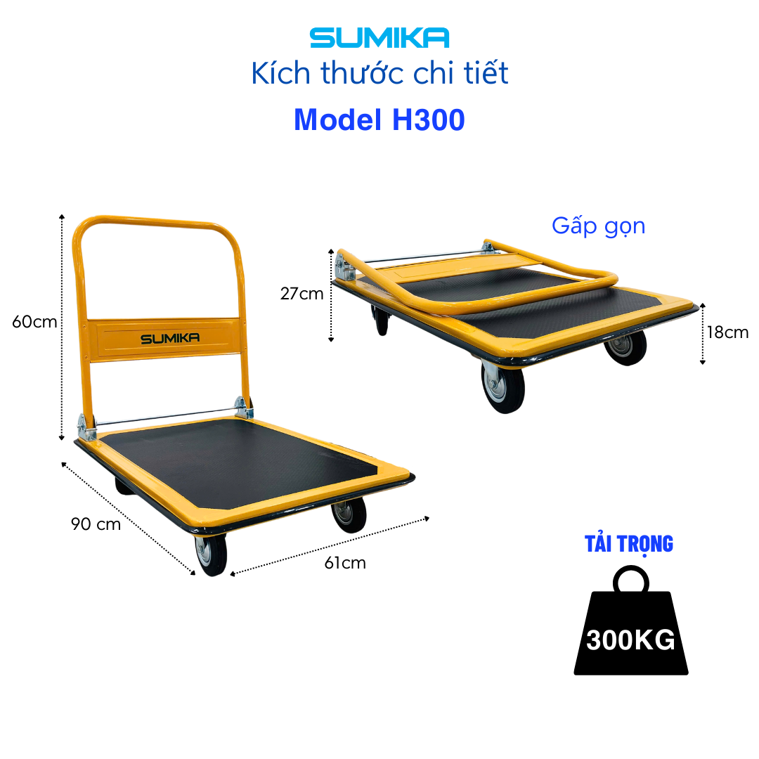  Xe đẩy hàng 4 bánh SUMIKA H300, tải trọng 300kg 