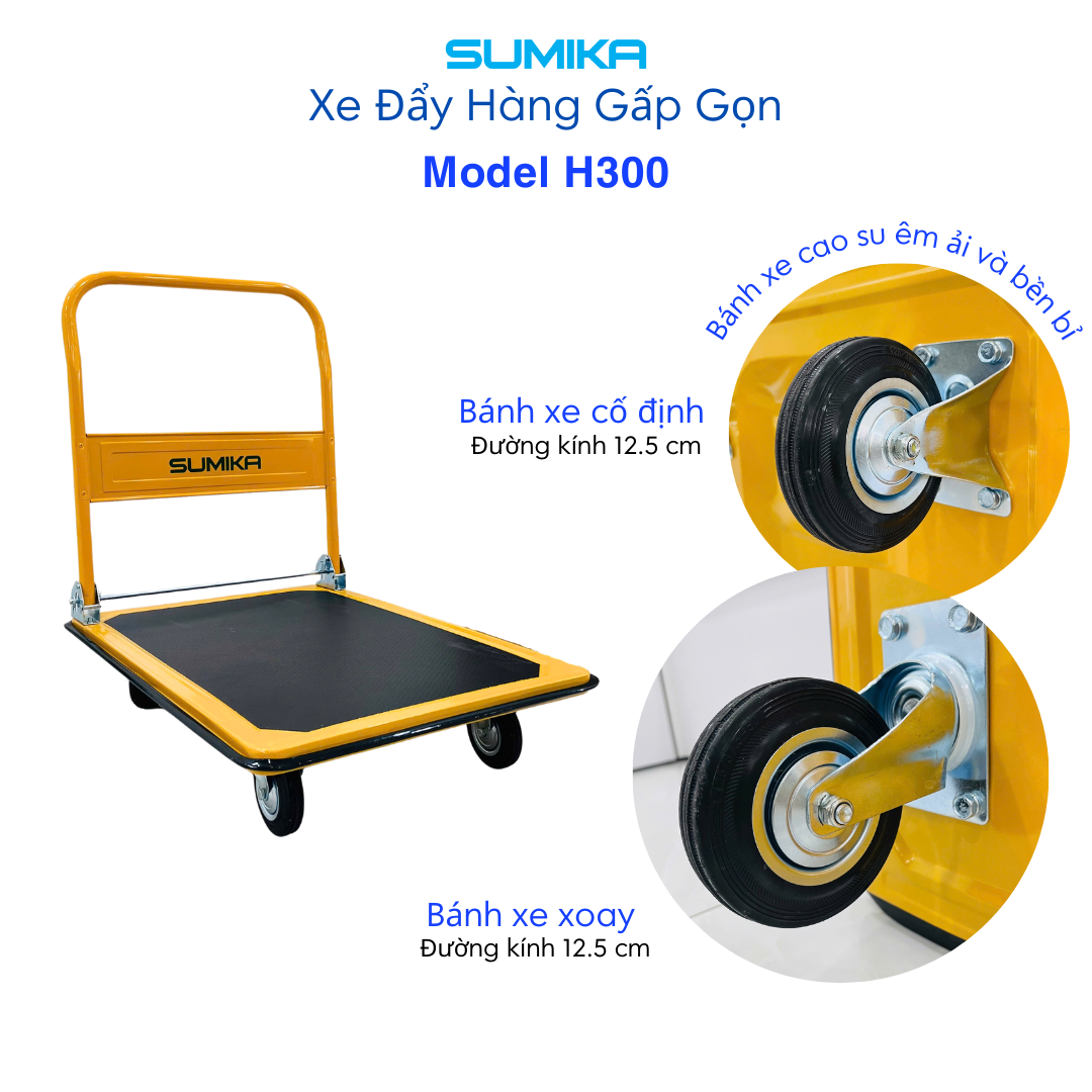  Xe đẩy hàng 4 bánh SUMIKA H300, tải trọng 300kg 