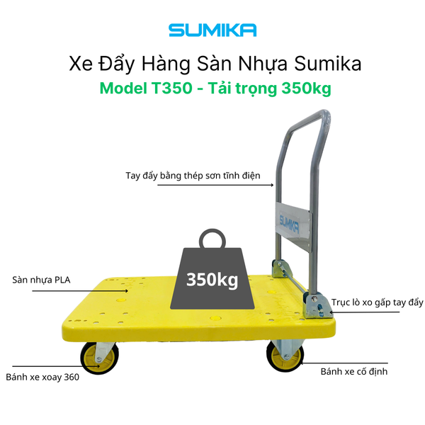  Xe đẩy hàng sàn nhựa SUMIKA T350, tải trọng 350kg 