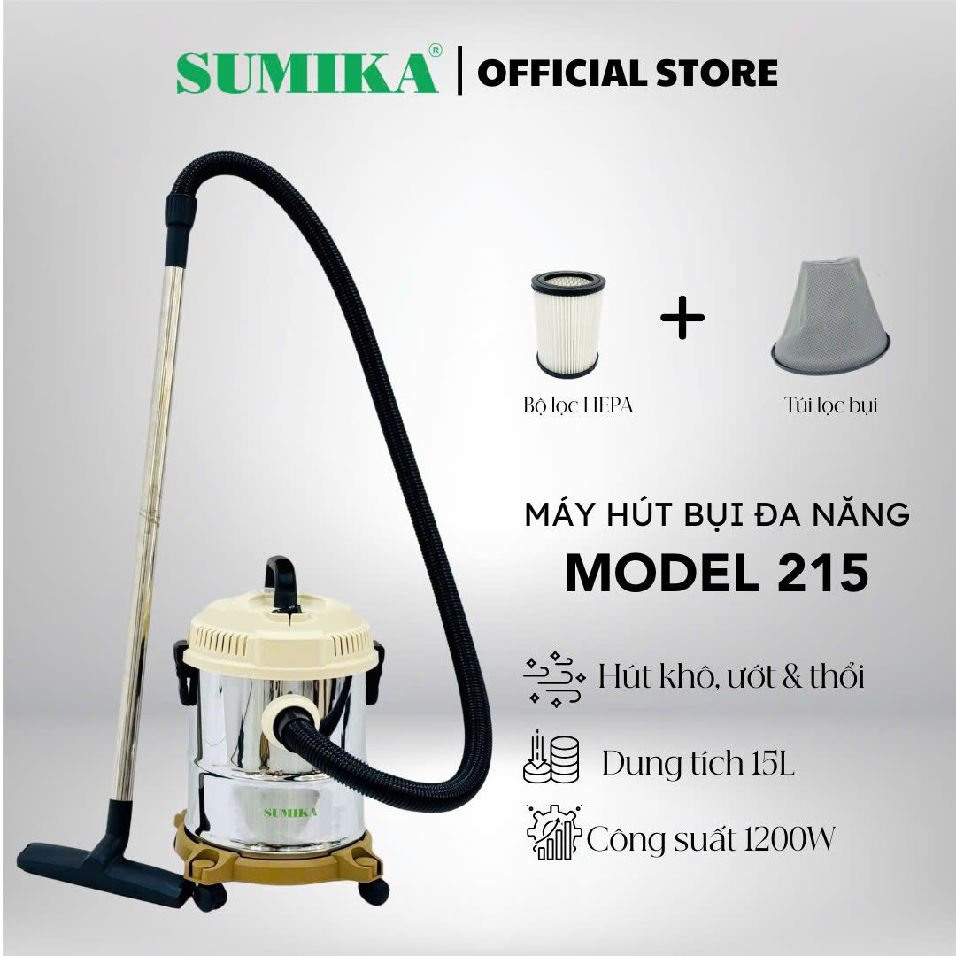  Máy hút bụi gia đình Sumika 215, 1200W, thùng chứa 15L 
