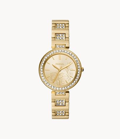  Fossil Dây kim loại Gold đính pha lê 