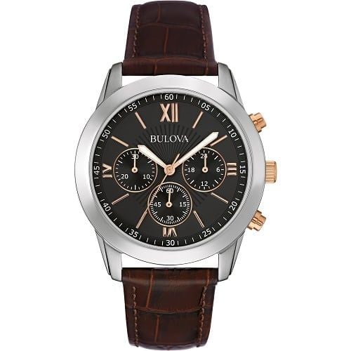  Đồng hồ nam Bulova Black Dial Analogue Display and Brown Leather Strap 