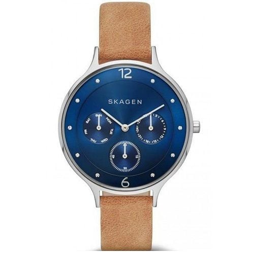  Đồng hồ nữ Skagen Anita Multi-Function Blue Dial Tan Leather 