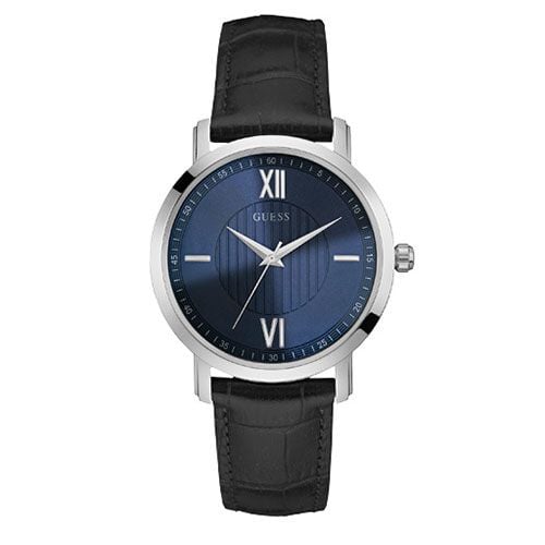  Đồng hồ nam Guess Diamond Dial Watch with Blue Dial on Black Genuine Leather 