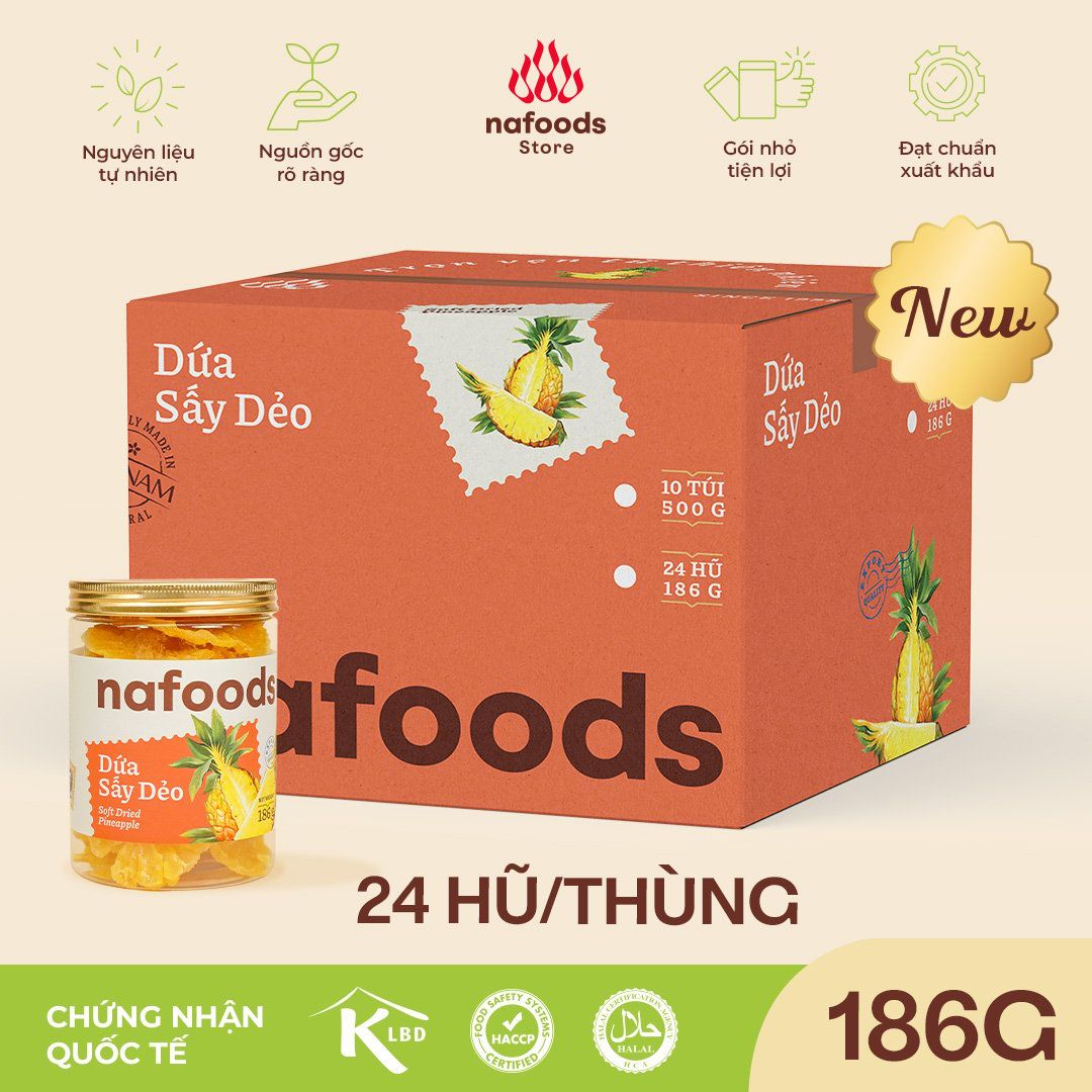  Dứa Sấy Dẻo - Thùng 24 Hũ 186g 