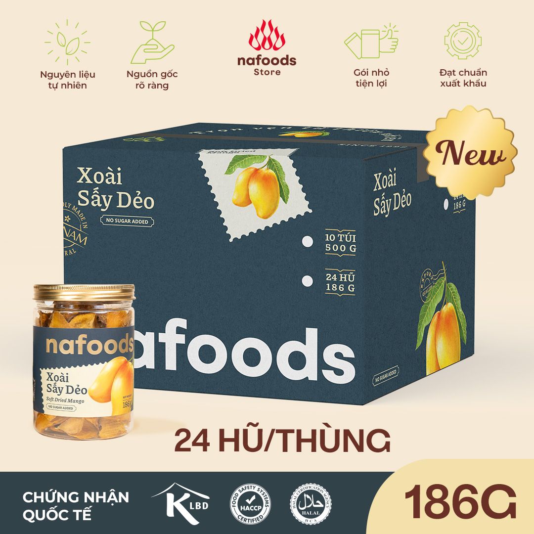  Xoài Sấy Dẻo Không Đường - Thùng 24 Hũ 186g 