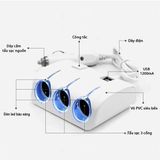  Bộ Chia Tẩu Sạc Xe Hơi 3 Cổng Tẩu, 2 Cổng USB Cao Cấp 