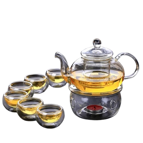 Bộ Ấm Trà Lõi Lọc Thủy Tinh 600ml Có Đế Nến Chịu Nhiệt