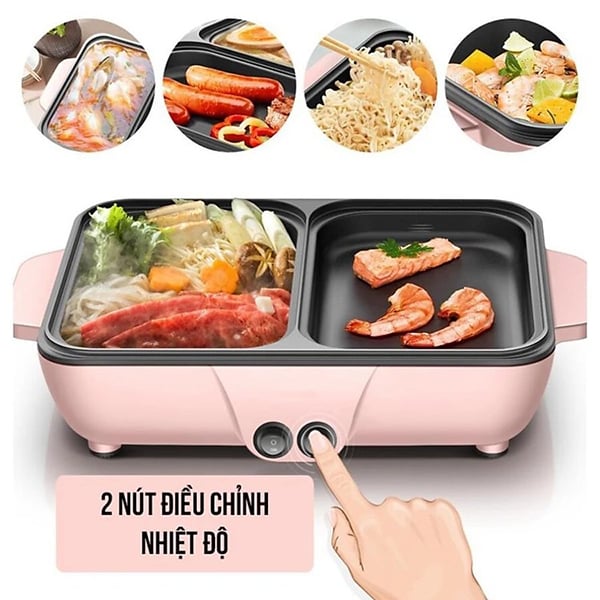 Bếp Lẩu Nướng Điện Chống Dính Mini Cao Cấp 2 Trong 1