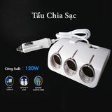  Bộ Chia Tẩu Sạc Xe Hơi 3 Cổng Tẩu, 2 Cổng USB Cao Cấp 