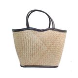  Giỏ cỏ bàng trơn viền quai đen 