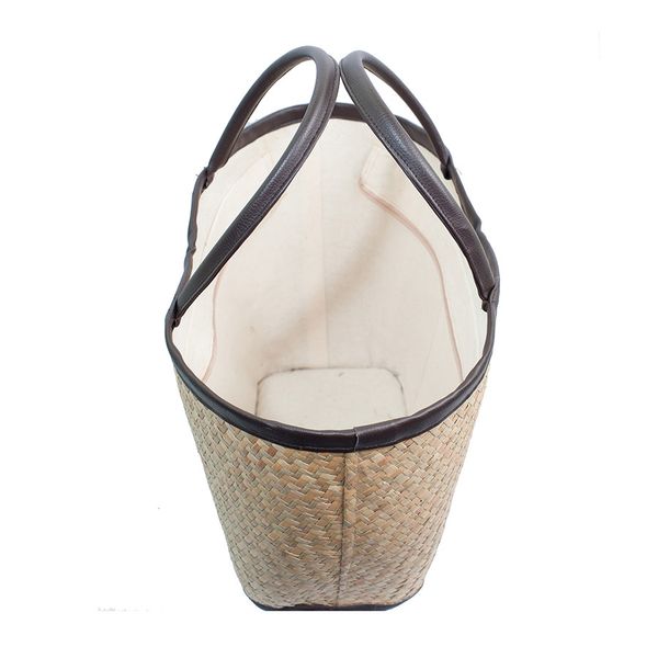  Giỏ cỏ bàng trơn viền quai đen 