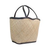  Giỏ cỏ bàng trơn viền quai đen 