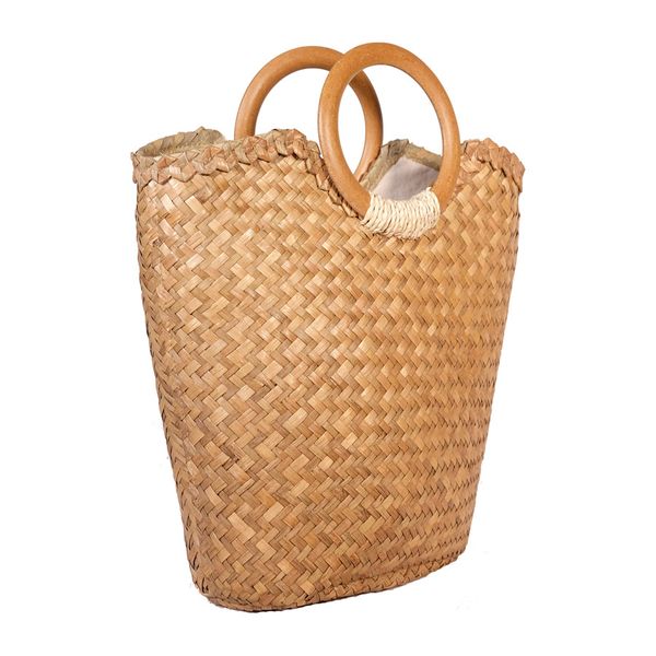  Giỏ cỏ bàng quai gỗ tròn 