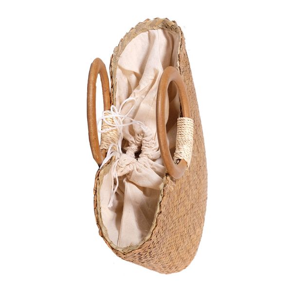  Giỏ cỏ bàng quai gỗ tròn 