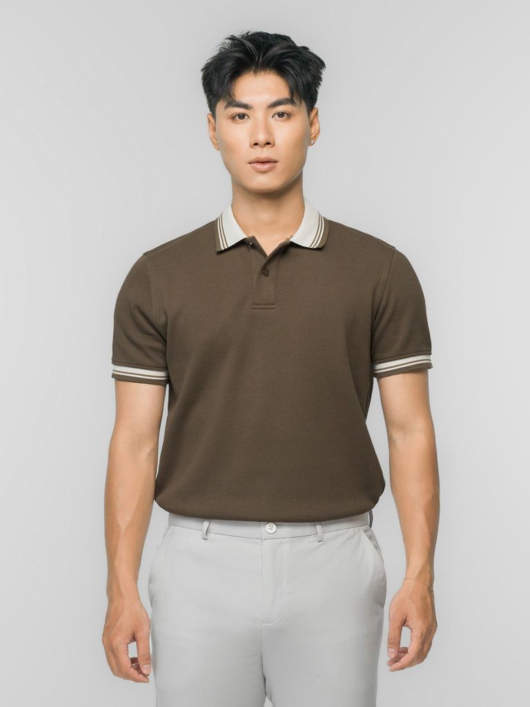 Áo Polo Nam Họa Tiết Phối Cổ Contrasting Ribbed Details Form Regular