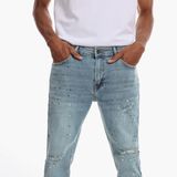 Quần Jeans Skinny Wash Ripped Paint Splatter