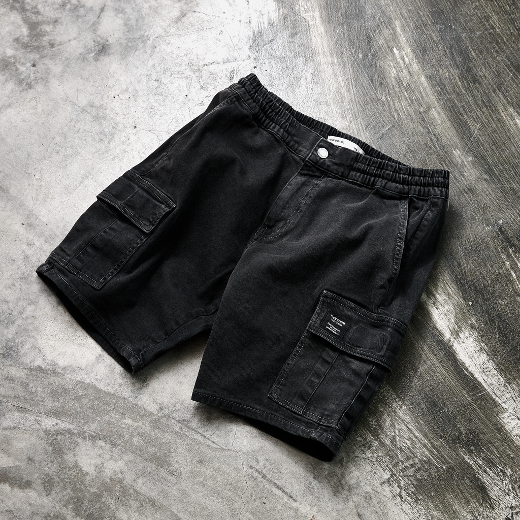 Quần Short Jeans Cargo Garment Washing