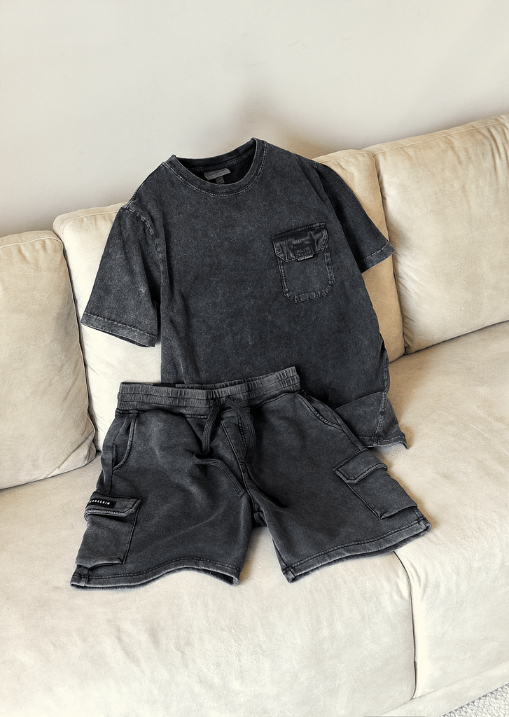 Set Đồ Cotton-Nỉ Nam Wash Cargo Dark Grey Form Regular