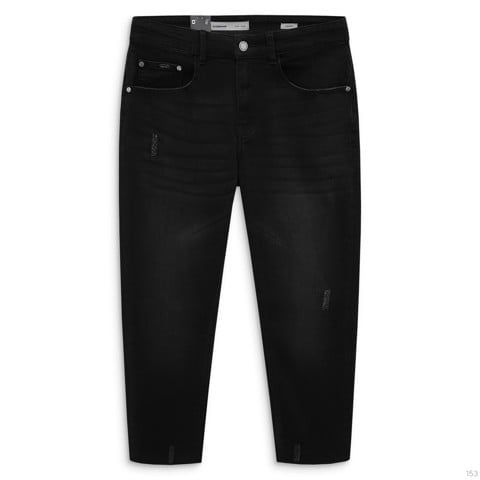 Quần Jeans Cropped Black Wash Grinding