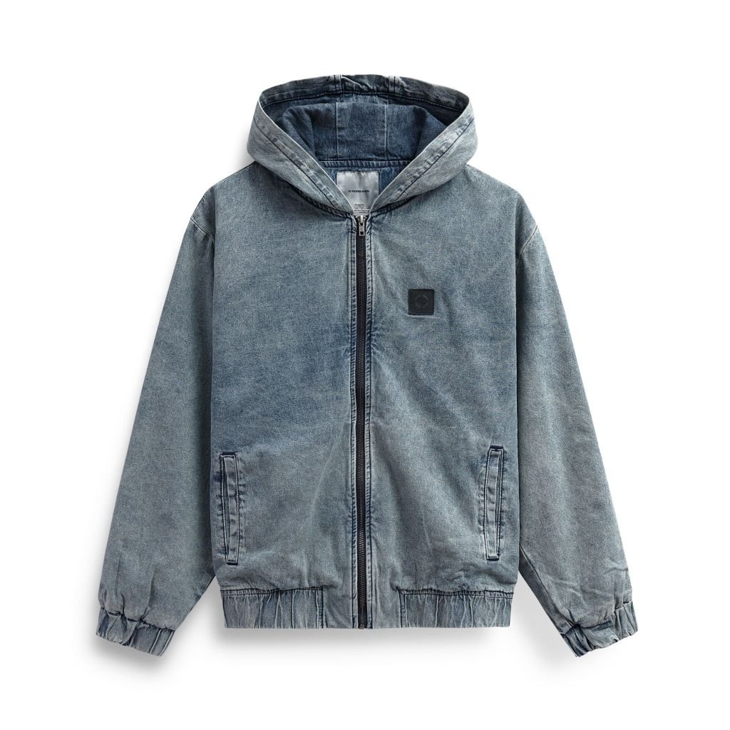 Áo Khoác Denim Nam Có Nón Bo Thun Blue Washed Form Regular
