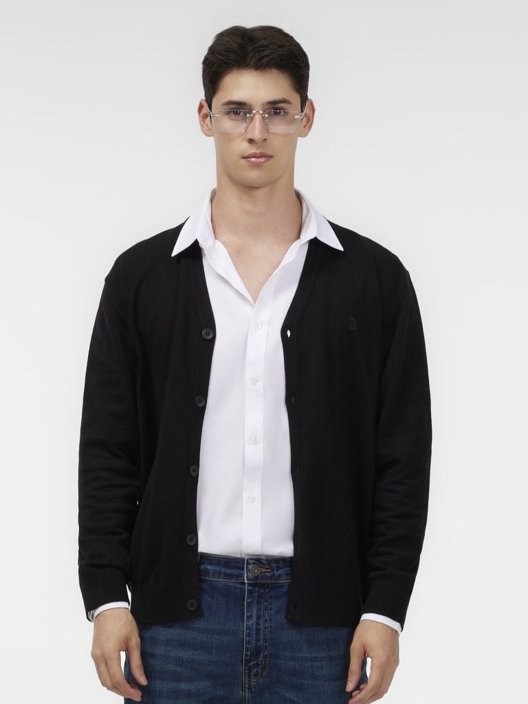 Áo Len Nam Cardigan Basic Thêu Logo