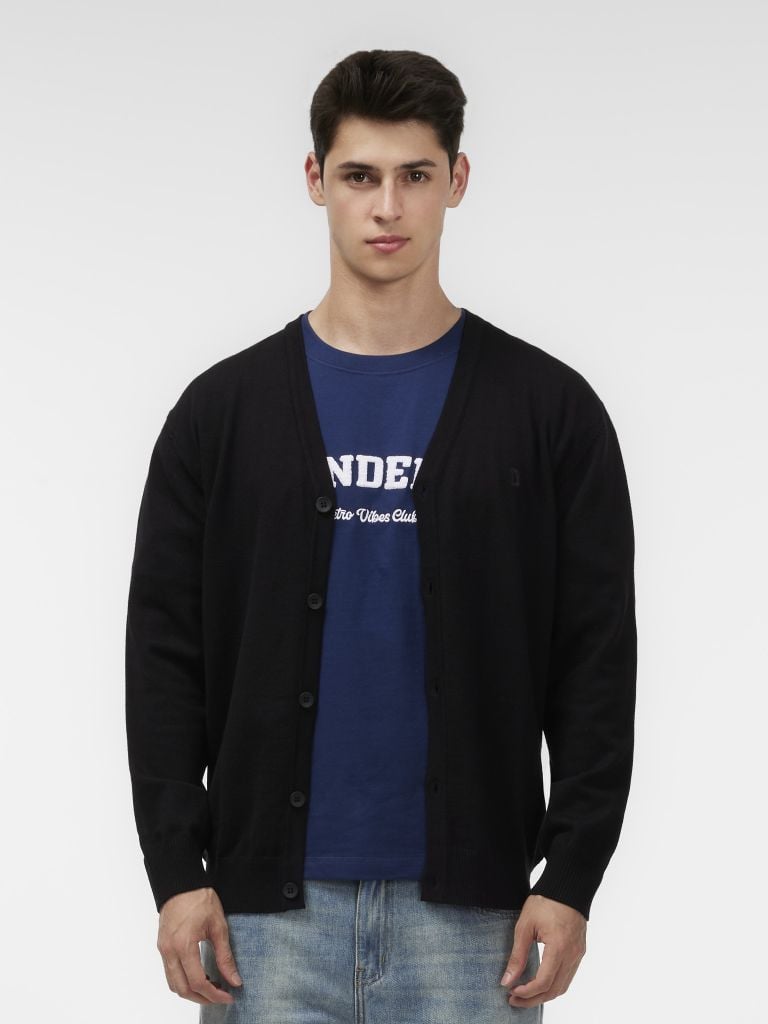 Áo Len Nam Cardigan Basic Thêu Logo