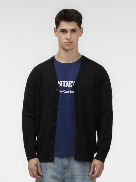 Áo Len Nam Cardigan Basic Thêu Logo