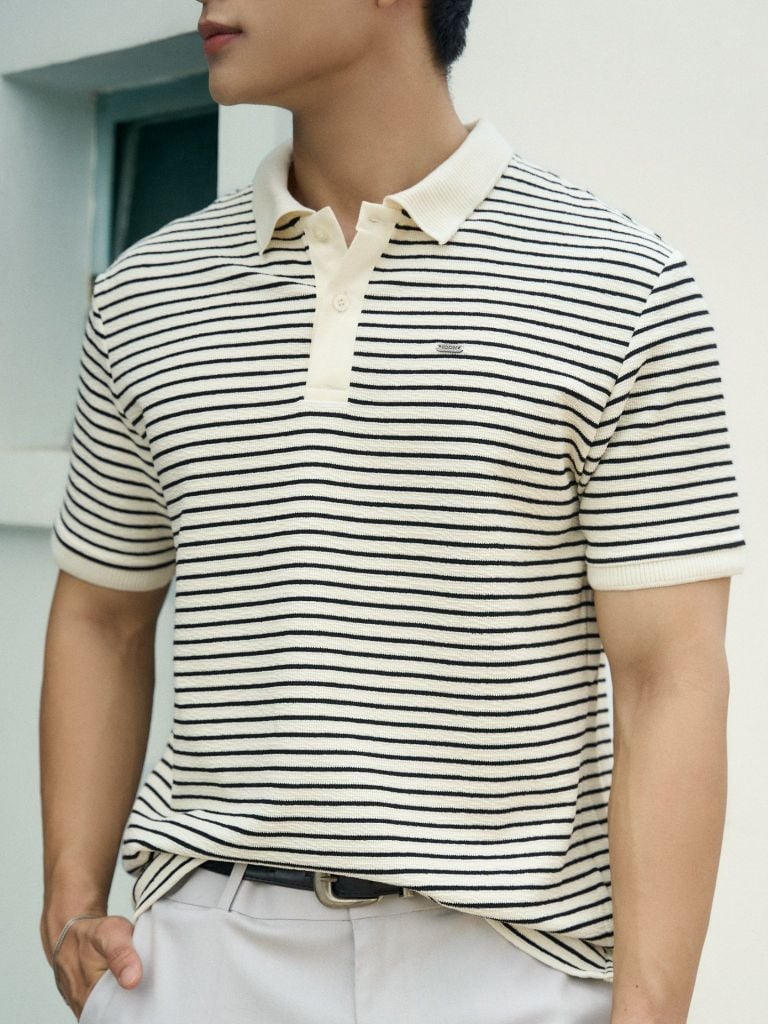 Áo Polo Nam Dệt Kim Sọc Ngang Form Regular