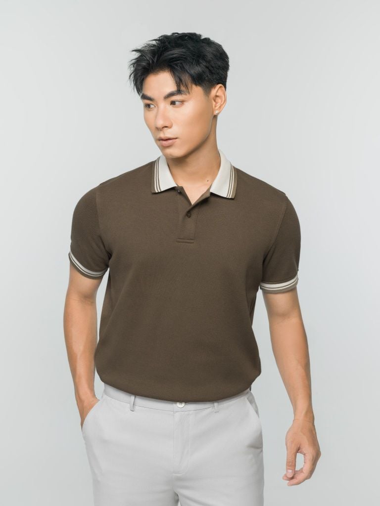 Áo Polo Nam Họa Tiết Phối Cổ Contrasting Ribbed Details Form Regular