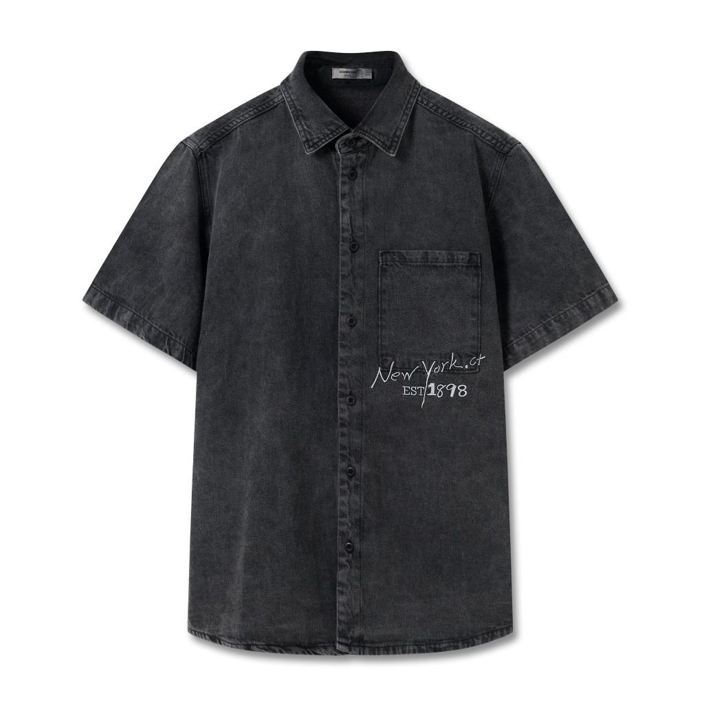 Áo Sơ Mi Denim Nam Tay Ngắn In Charm  N.Y.C Form Relax