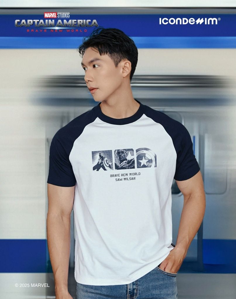 Áo Thun Nam Raglan Họa Tiết Marvel Captain Sam Wilson Form Regular