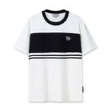 Áo Thun Nam Logo Thêu Nổi Phối Vải Edge Striped Form Regular