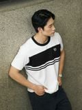 Áo Thun Nam Logo Thêu Nổi Phối Vải Edge Striped Form Regular